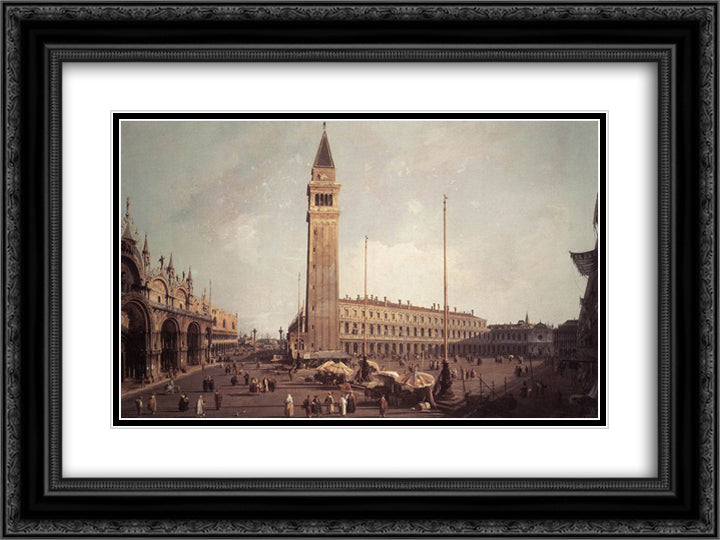 Piazza San Marco Looking South West 24x18 Black Ornate Wood Framed Art Print Poster with Double Matting by Canaletto