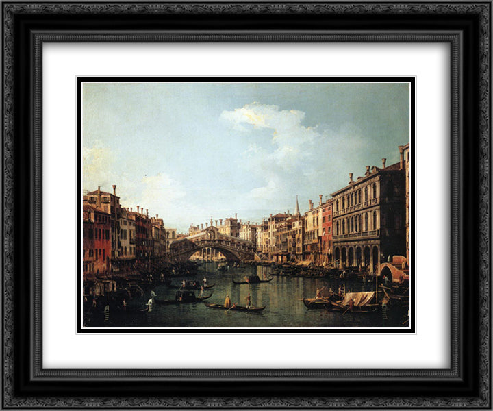 Rialto Bridge from the South 24x20 Black Ornate Wood Framed Art Print Poster with Double Matting by Canaletto