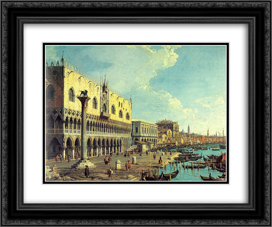 Riva degli Schiavoni Looking East 24x20 Black Ornate Wood Framed Art Print Poster with Double Matting by Canaletto