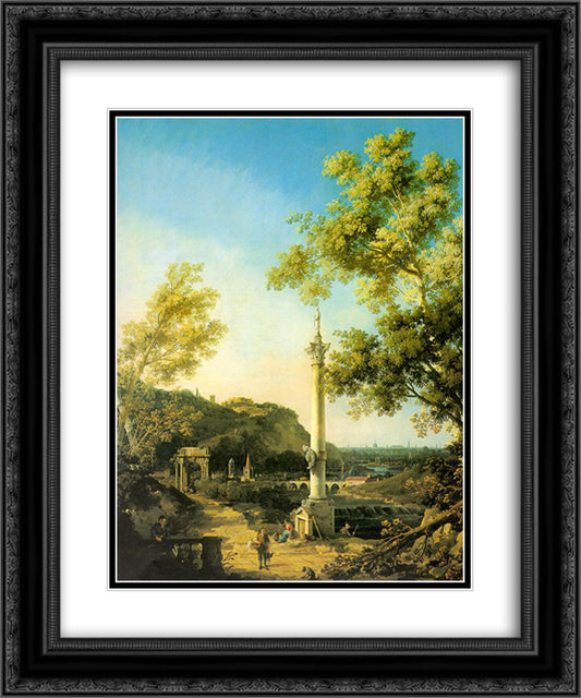 River Landscape with a Column 20x24 Black Ornate Wood Framed Art Print Poster with Double Matting by Canaletto