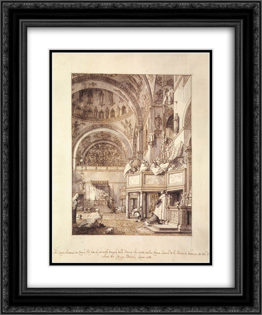 San Marco the Crossing and North Transept, with Musicians Singing 20x24 Black Ornate Wood Framed Art Print Poster with Double Matting by Canaletto