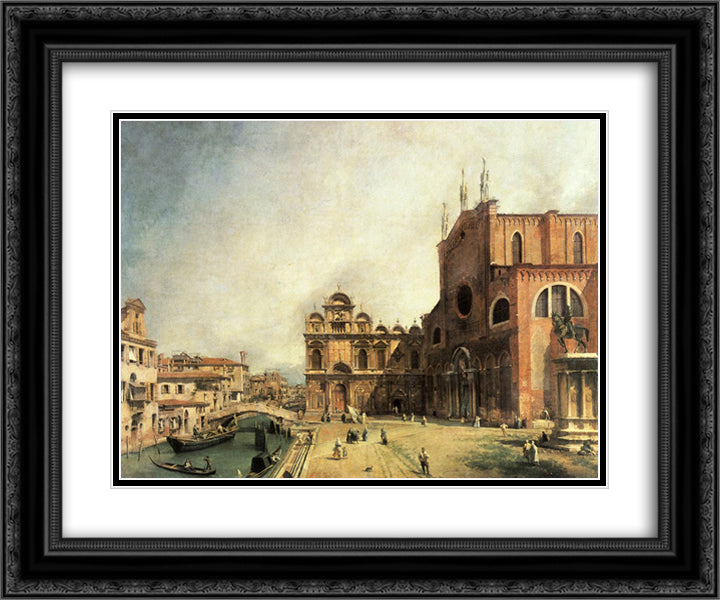 Santi Giovanni e Paolo and the Scuola de San Marco 24x20 Black Ornate Wood Framed Art Print Poster with Double Matting by Canaletto