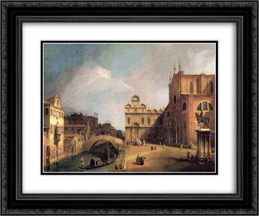 Santi Giovanni e Paolo and the Scuola di San Marco 24x20 Black Ornate Wood Framed Art Print Poster with Double Matting by Canaletto