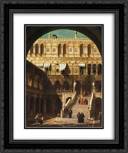 Scala dei Giganti 20x24 Black Ornate Wood Framed Art Print Poster with Double Matting by Canaletto