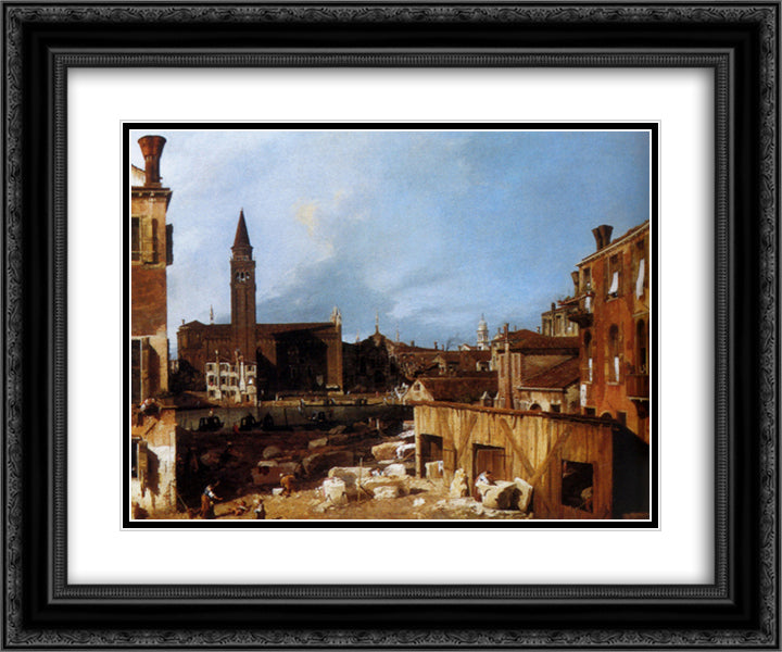 Stonemason's Yard 24x20 Black Ornate Wood Framed Art Print Poster with Double Matting by Canaletto