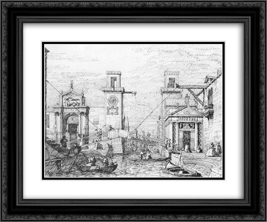 The Arsenal the Water Entrance 24x20 Black Ornate Wood Framed Art Print Poster with Double Matting by Canaletto