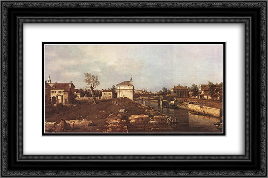 The Brenta Canal at Padua 24x16 Black Ornate Wood Framed Art Print Poster with Double Matting by Canaletto