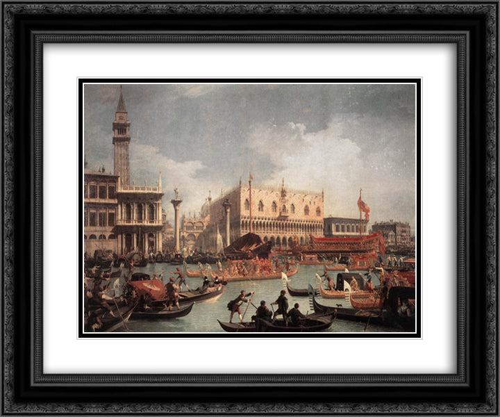 The Bucintore Returning to the Molo on Ascension Day 24x20 Black Ornate Wood Framed Art Print Poster with Double Matting by Canaletto