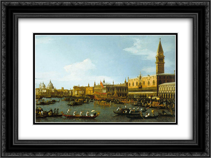 The Bucintoro, Venice 24x18 Black Ornate Wood Framed Art Print Poster with Double Matting by Canaletto