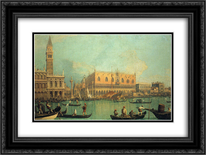 The Doge's Palace with the Piazza di San Marco 24x18 Black Ornate Wood Framed Art Print Poster with Double Matting by Canaletto