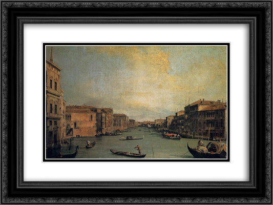 The Grand Canal 24x18 Black Ornate Wood Framed Art Print Poster with Double Matting by Canaletto