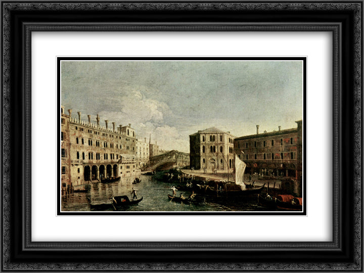 The Grand Canal at Rialto 24x18 Black Ornate Wood Framed Art Print Poster with Double Matting by Canaletto