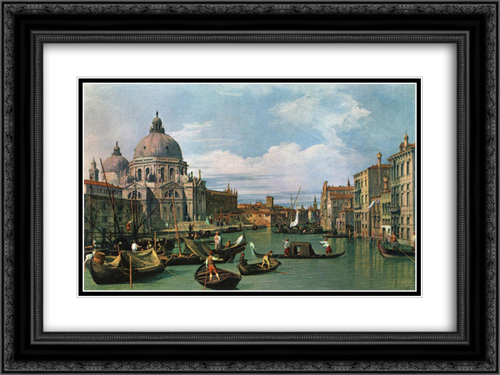 The Grand Canal at the Salute Church 24x18 Black Ornate Wood Framed Art Print Poster with Double Matting by Canaletto