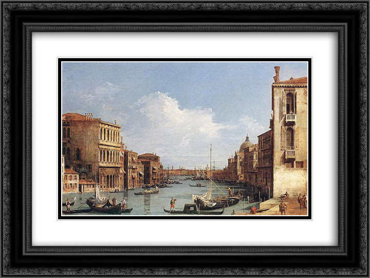 The Grand Canal from Campo San Vio towards the Bacino 24x18 Black Ornate Wood Framed Art Print Poster with Double Matting by Canaletto