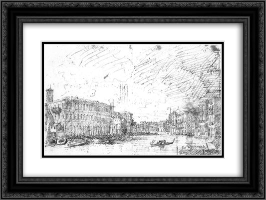 The Grand Canal Seen from Rialto toward the North 24x18 Black Ornate Wood Framed Art Print Poster with Double Matting by Canaletto