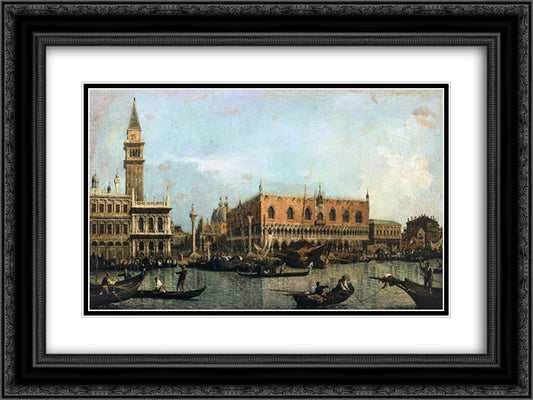 The Molo and the Piazzetta San Marco, Venice 24x18 Black Ornate Wood Framed Art Print Poster with Double Matting by Canaletto