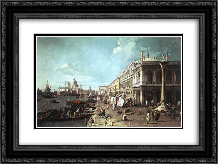 The Molo with the Library and the Entrance to the Grand Canal 24x18 Black Ornate Wood Framed Art Print Poster with Double Matting by Canaletto