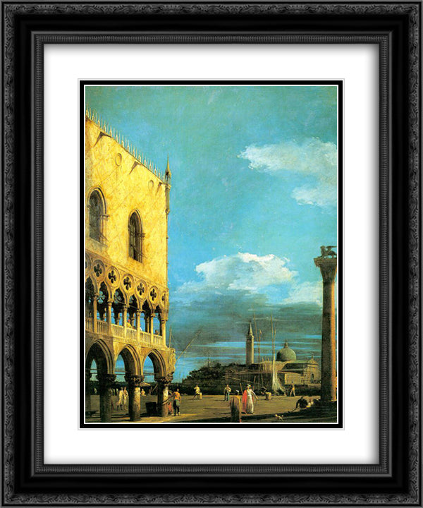 The Piazzet Looking South 20x24 Black Ornate Wood Framed Art Print Poster with Double Matting by Canaletto