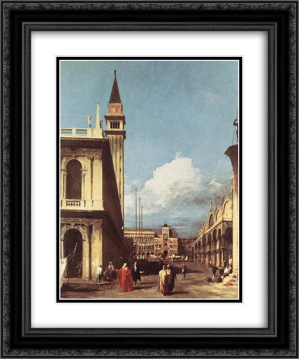 The Piazzetta, Looking toward the Clock Tower 20x24 Black Ornate Wood Framed Art Print Poster with Double Matting by Canaletto