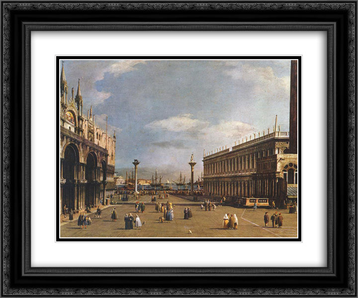 The Piazzetta 24x20 Black Ornate Wood Framed Art Print Poster with Double Matting by Canaletto