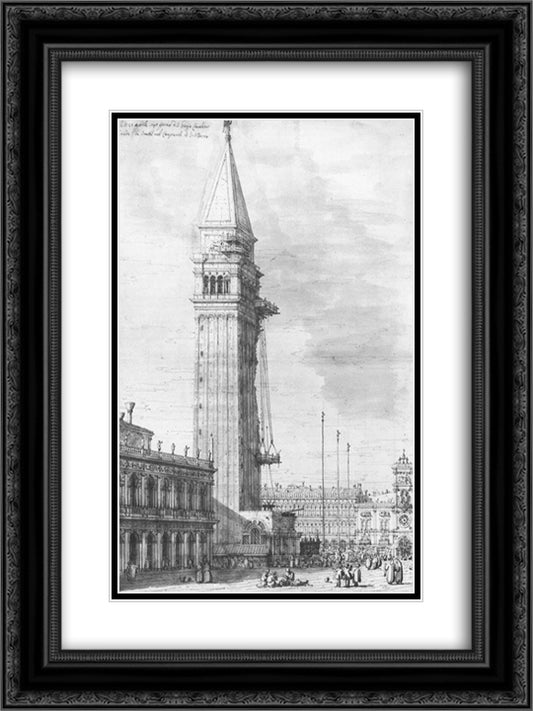 The Piazzetta Looking North, the Campanile under Repair 18x24 Black Ornate Wood Framed Art Print Poster with Double Matting by Canaletto