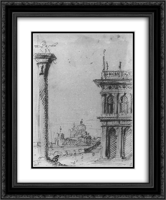 The Piazzetta Looking towards S. Maria della Salute 20x24 Black Ornate Wood Framed Art Print Poster with Double Matting by Canaletto