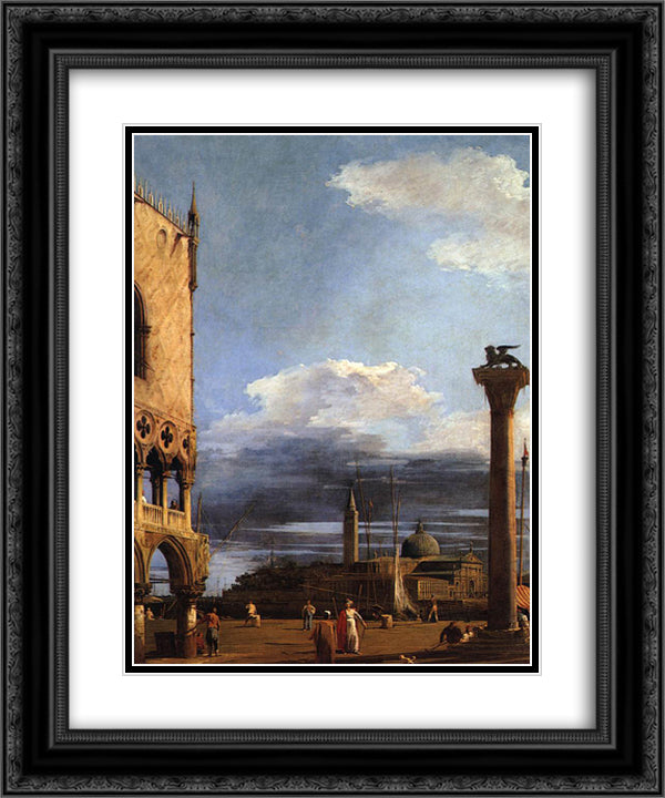 The Piazzetta towards San Giorgio Maggiore 20x24 Black Ornate Wood Framed Art Print Poster with Double Matting by Canaletto