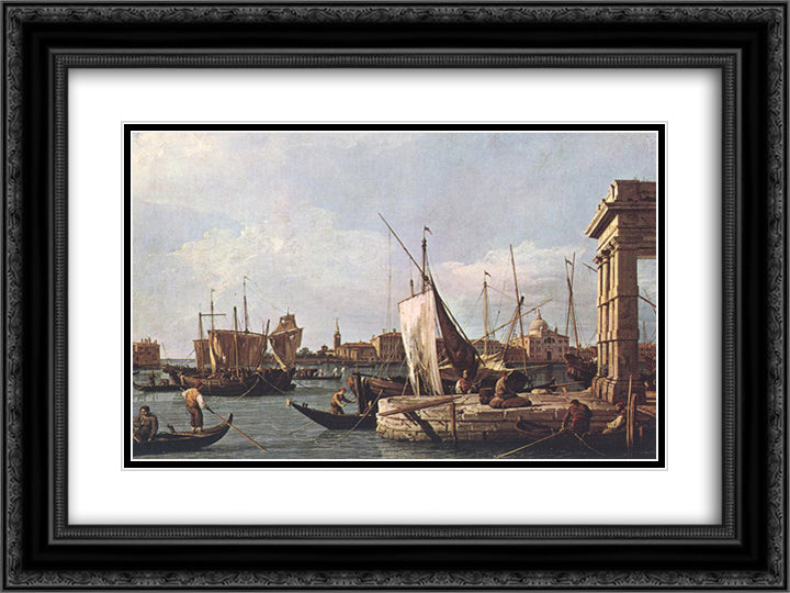 The Punta della Dogana 24x18 Black Ornate Wood Framed Art Print Poster with Double Matting by Canaletto