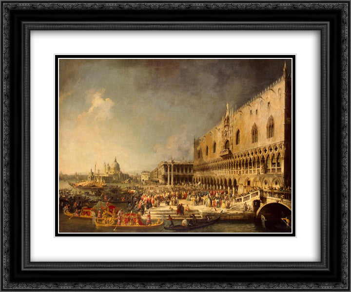 The Reception of the French Ambassador in Venice 24x20 Black Ornate Wood Framed Art Print Poster with Double Matting by Canaletto