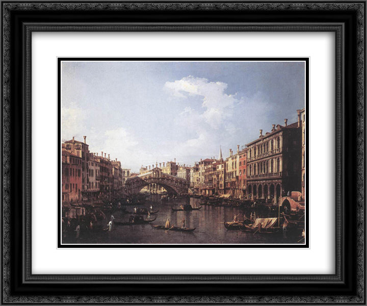 The Rialto Bridge from the South 24x20 Black Ornate Wood Framed Art Print Poster with Double Matting by Canaletto