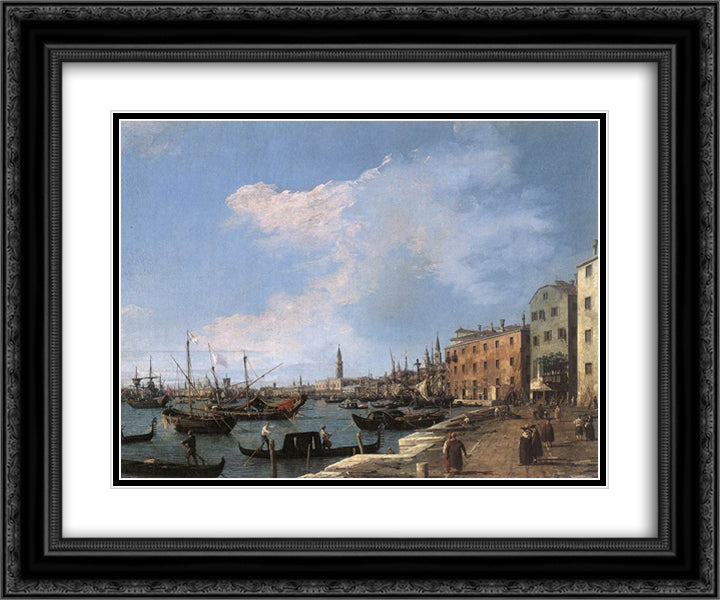 The Riva degli Schiavoni 24x20 Black Ornate Wood Framed Art Print Poster with Double Matting by Canaletto