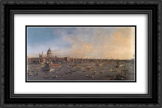 The River Thames with St. Paul's Cathedral on Lord Mayor's Day 24x16 Black Ornate Wood Framed Art Print Poster with Double Matting by Canaletto