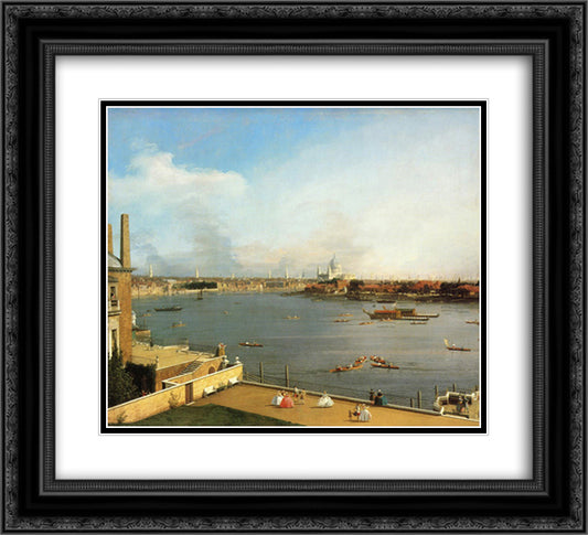 The Thames and the City of London from Richmond House 22x20 Black Ornate Wood Framed Art Print Poster with Double Matting by Canaletto