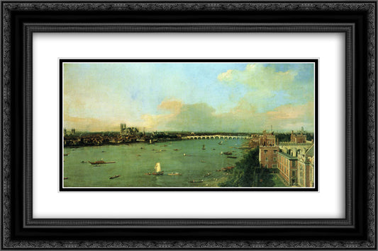 The Thames with St. Paul's Cathedral 24x16 Black Ornate Wood Framed Art Print Poster with Double Matting by Canaletto