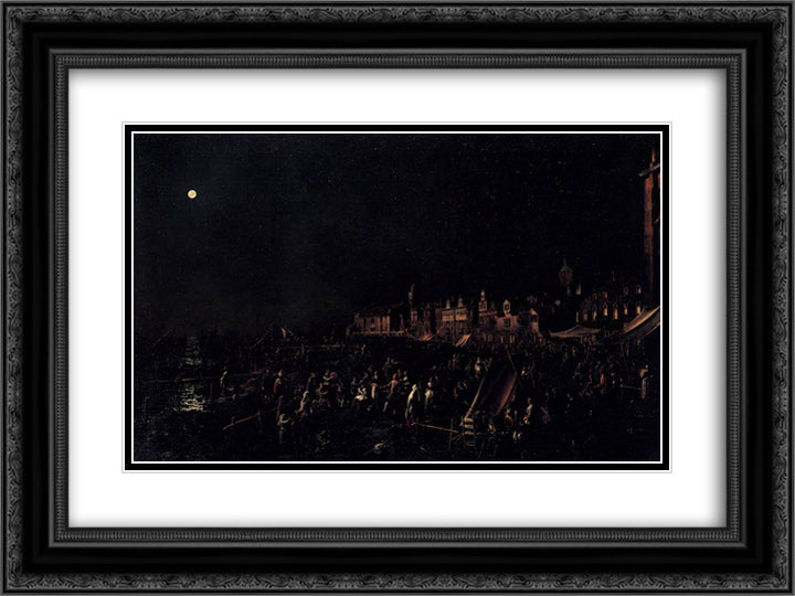 The vigil of Santa Marta 24x18 Black Ornate Wood Framed Art Print Poster with Double Matting by Canaletto