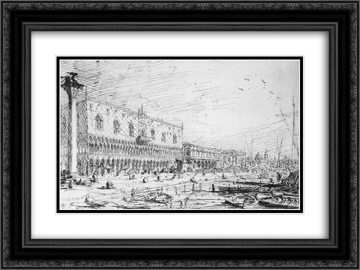 Venice Riva degli Schiavoni 24x18 Black Ornate Wood Framed Art Print Poster with Double Matting by Canaletto