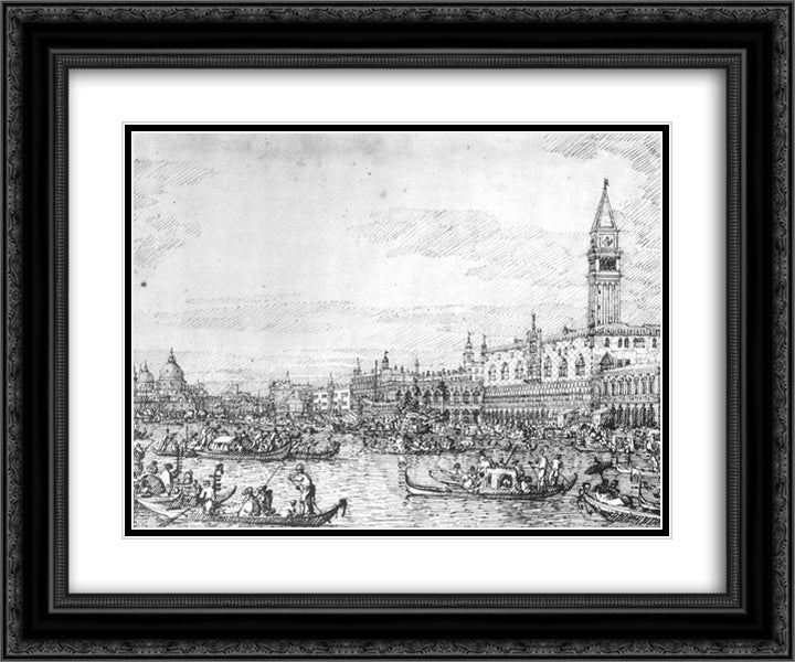 Venice The Canale di San Marco with the Bucintoro at Anchor 24x20 Black Ornate Wood Framed Art Print Poster with Double Matting by Canaletto