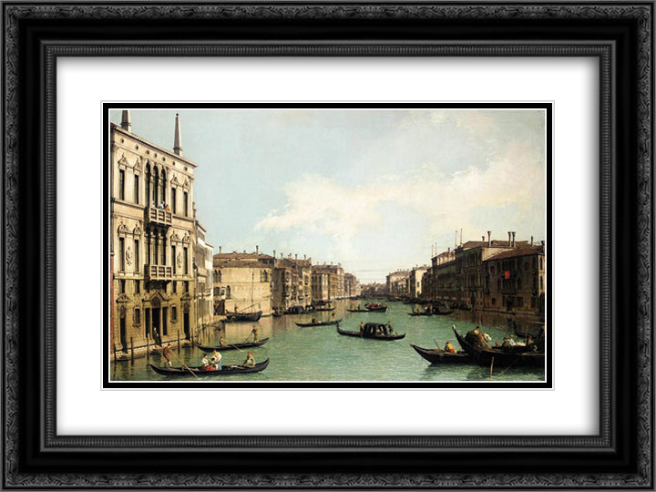 Venice The Grand Canal, Looking North East from Palazzo Balbi to the Rialto Bridge 24x18 Black Ornate Wood Framed Art Print Poster with Double Matting by Canaletto