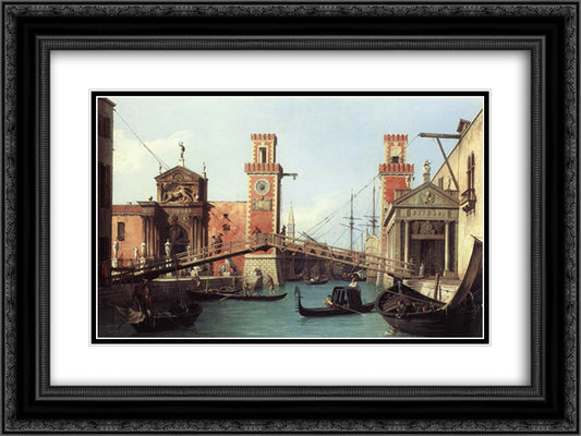 View of the Entrance to the Arsenal 24x18 Black Ornate Wood Framed Art Print Poster with Double Matting by Canaletto