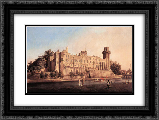 Warwick Castle 24x18 Black Ornate Wood Framed Art Print Poster with Double Matting by Canaletto