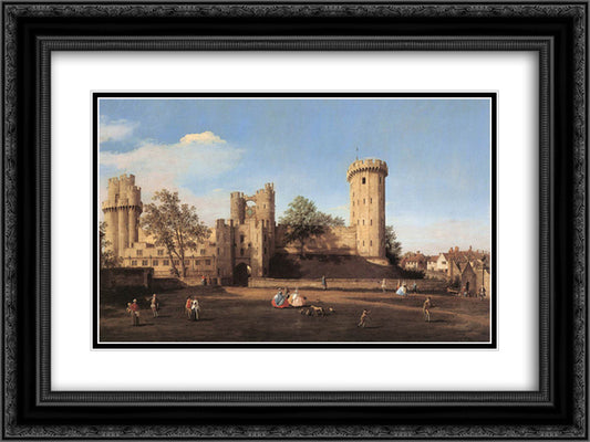 Warwick Castle the East Front 24x18 Black Ornate Wood Framed Art Print Poster with Double Matting by Canaletto