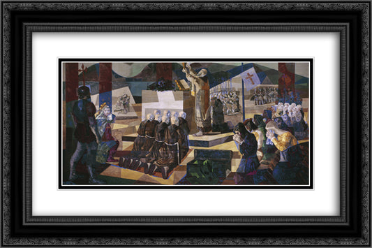 A primeira missa no Brasil 24x16 Black Ornate Wood Framed Art Print Poster with Double Matting by Portinari, Candido