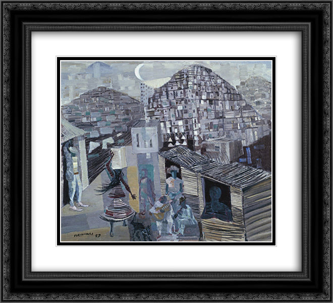 Favelas 22x20 Black Ornate Wood Framed Art Print Poster with Double Matting by Portinari, Candido