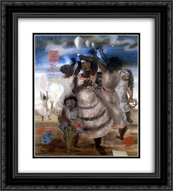 Grupo de Meninas Brincando 20x22 Black Ornate Wood Framed Art Print Poster with Double Matting by Portinari, Candido