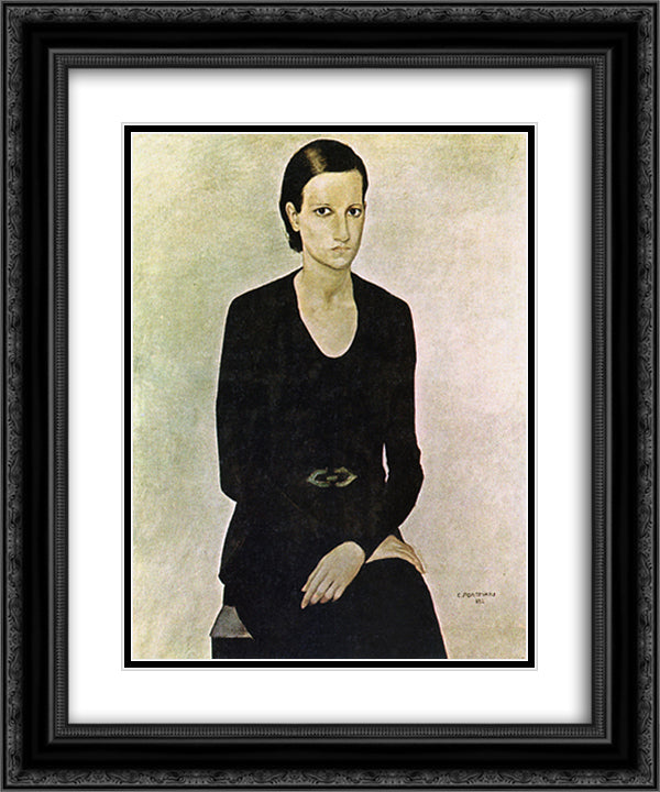 Retrato de Maria 20x24 Black Ornate Wood Framed Art Print Poster with Double Matting by Portinari, Candido