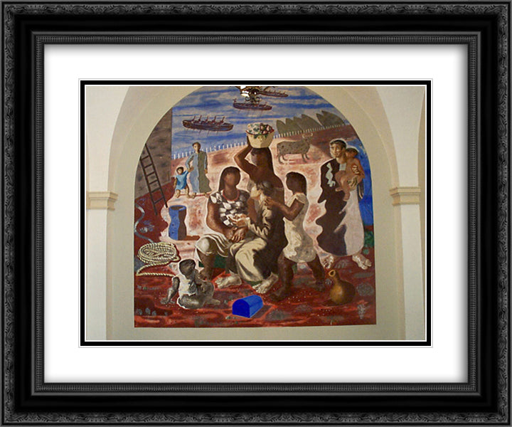 Teaching of the Indians 24x20 Black Ornate Wood Framed Art Print Poster with Double Matting by Portinari, Candido