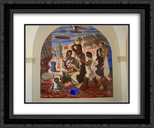 Teaching of the Indians 24x20 Black Ornate Wood Framed Art Print Poster with Double Matting by Portinari, Candido