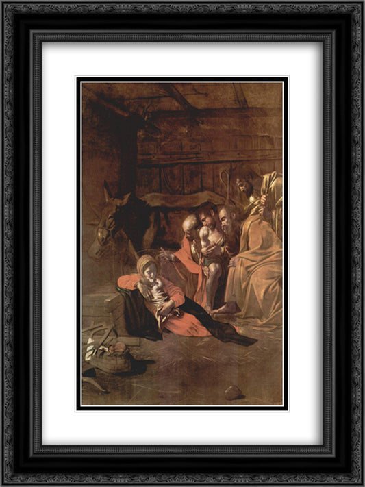 Adoration of the Shepherds 18x24 Black Ornate Wood Framed Art Print Poster with Double Matting by Caravaggio