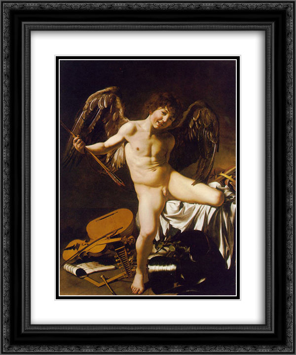 Amor Victorious 20x24 Black Ornate Wood Framed Art Print Poster with Double Matting by Caravaggio