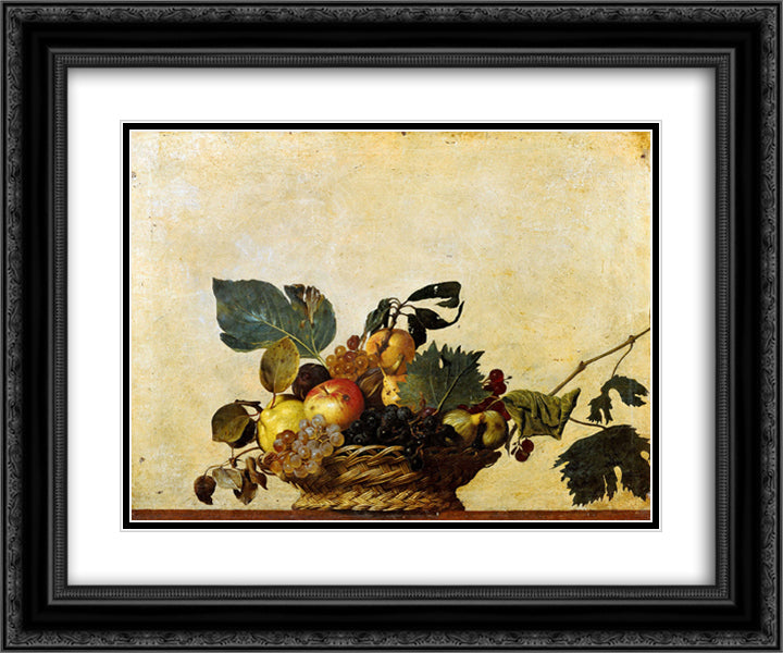 Basket of Fruit 24x20 Black Ornate Wood Framed Art Print Poster with Double Matting by Caravaggio